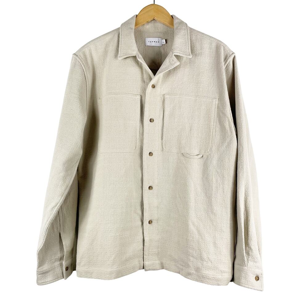 ASOS Top Man Men's Oatmeal Beige Button Down Shirt Size M 38-40 Textured Thick